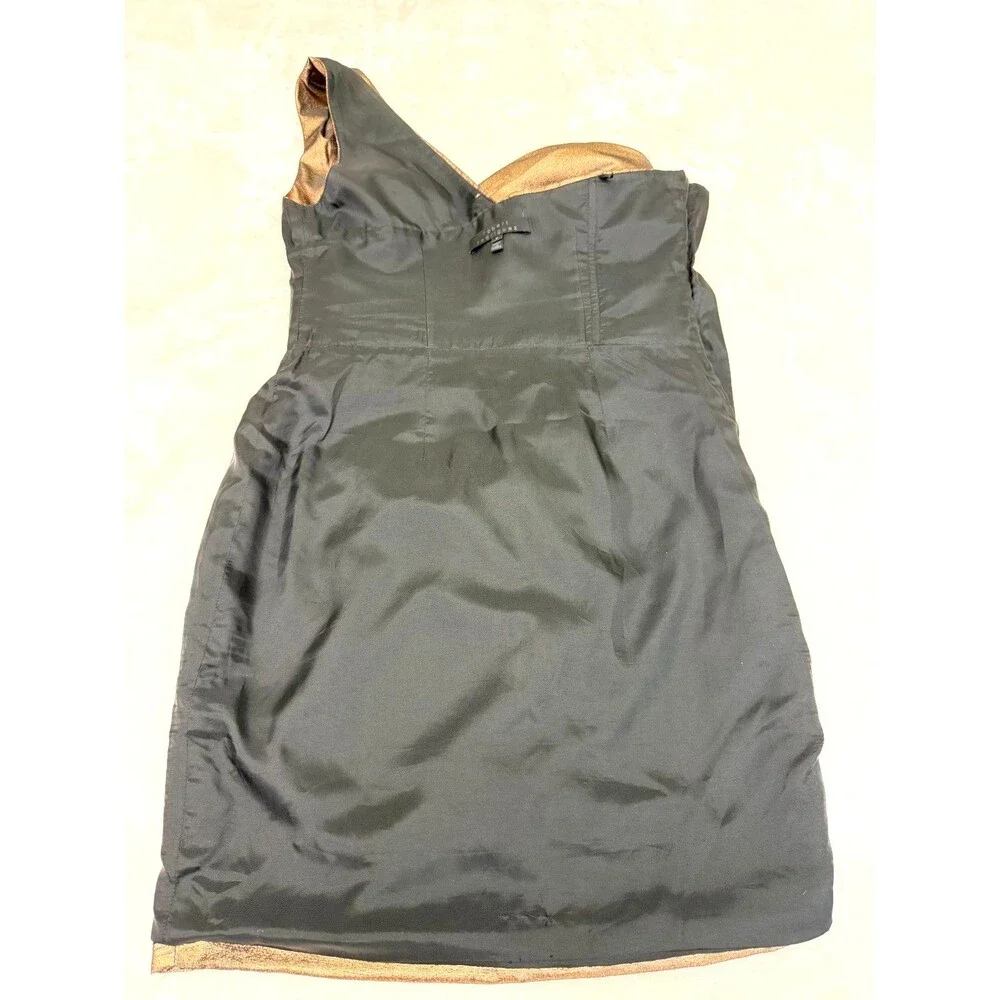 Robert Rodriguez One Shoulder Bronze Metallic Draped Cocktail Dress Size 6